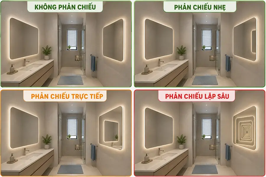 Bốn mức độ hai gương đối diện nhau trong nhà tắm
