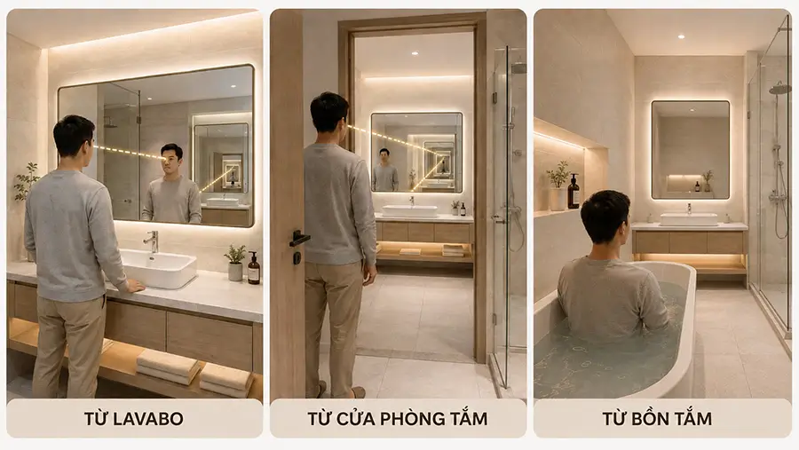 Kiểm tra hai gương soi đối diện nhau từ các vị trí sử dụng